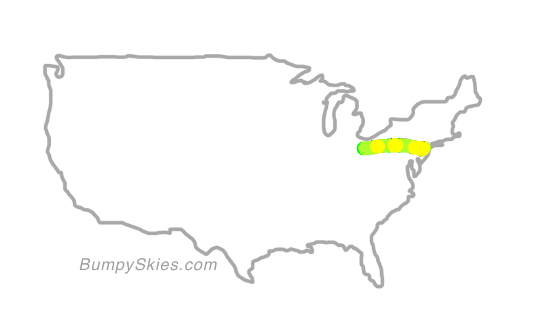 Map of continental US with illustrated flight path and turbulence forecast (described in text below)