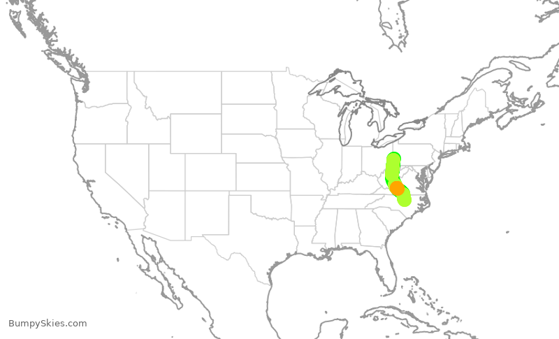 Turbulence forecast map for RPA4493, PIT to RDU