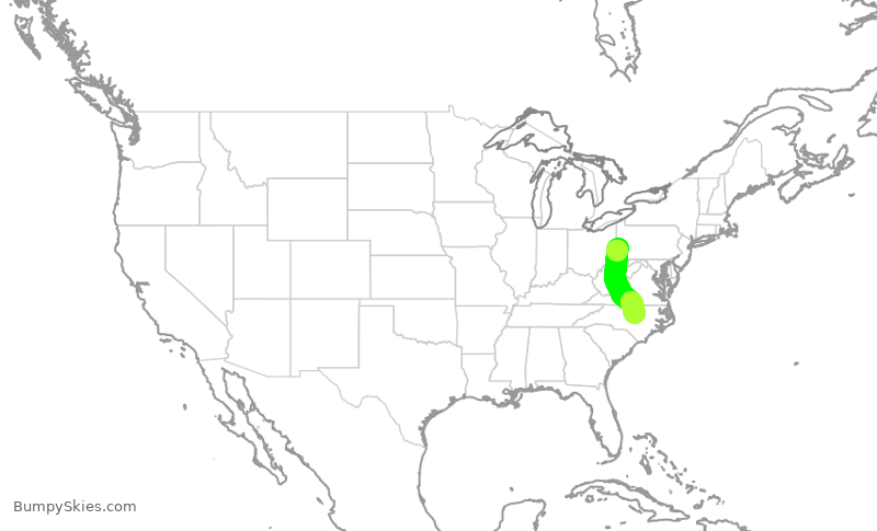 Turbulence forecast map for RPA4496, PIT to RDU