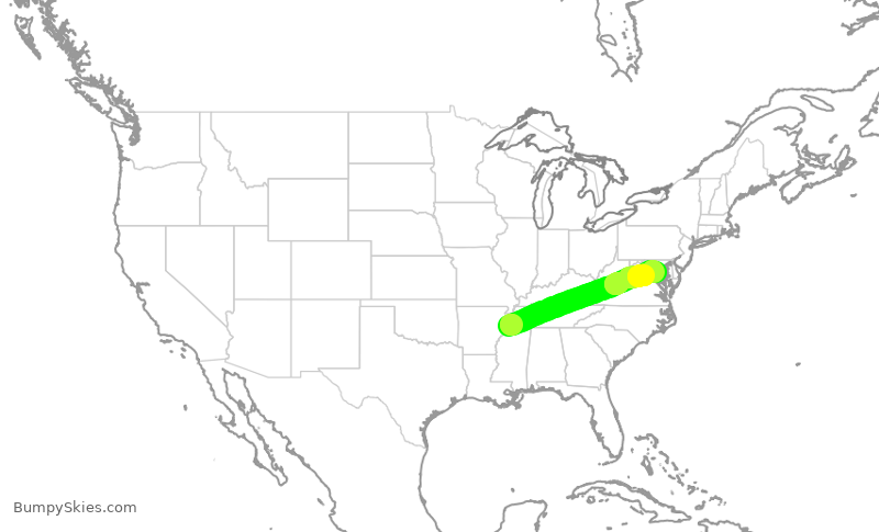 Turbulence forecast map for RPA4497, MEM to DCA