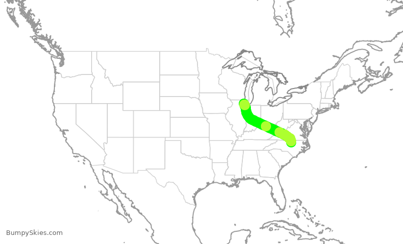 Turbulence forecast map for RPA4503, ORD to RDU