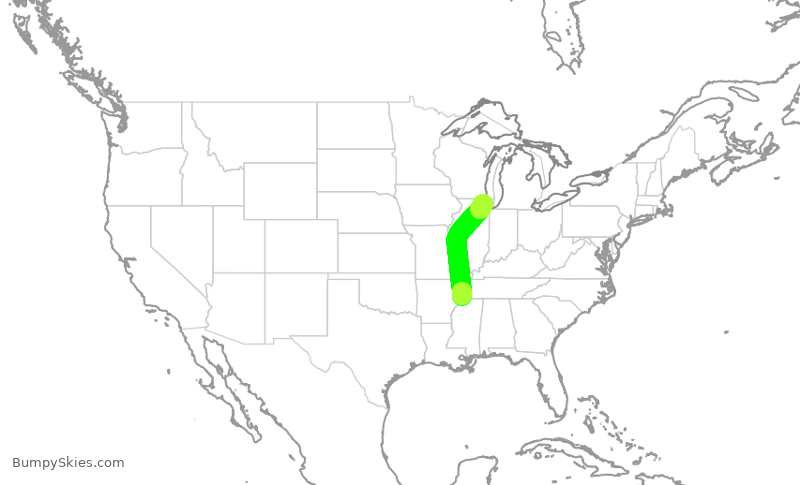 Turbulence forecast map for RPA4507, MEM to ORD