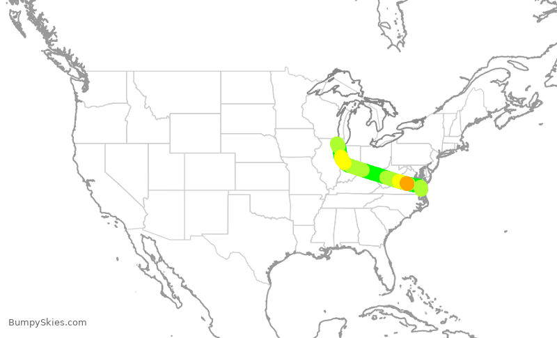 Turbulence forecast map for RPA4510, ORD to ORF