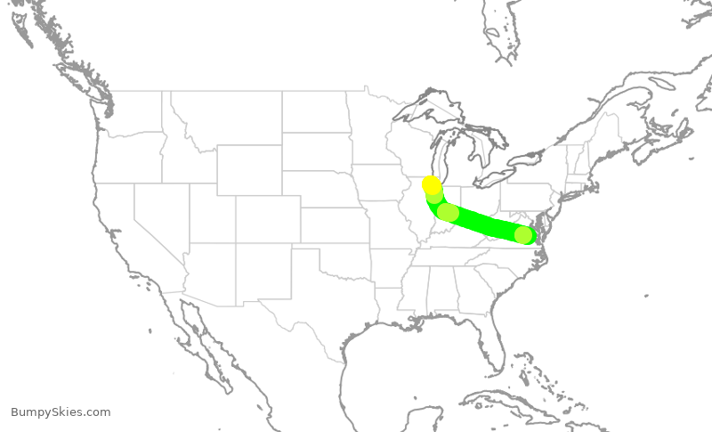 Turbulence forecast map for RPA4511, ORD to RIC