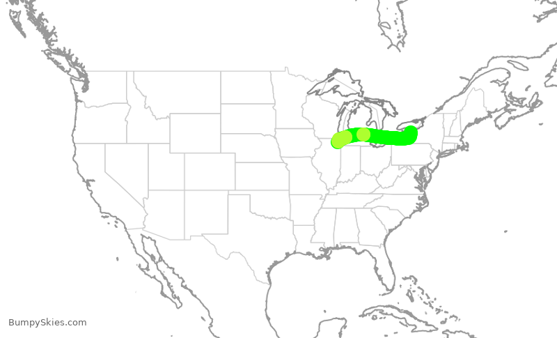 Turbulence forecast map for RPA4512, ROC to ORD