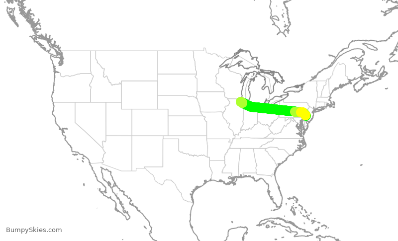 Turbulence forecast map for RPA4513, PHL to ORD