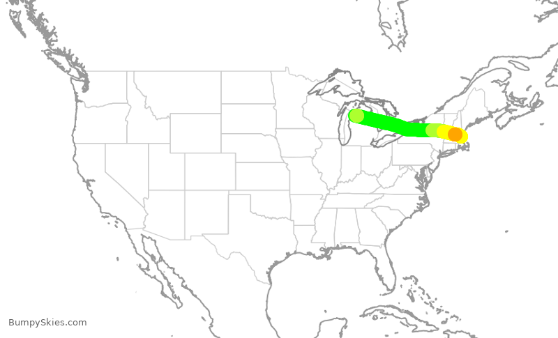 Turbulence forecast map for RPA4516, BOS to TVC