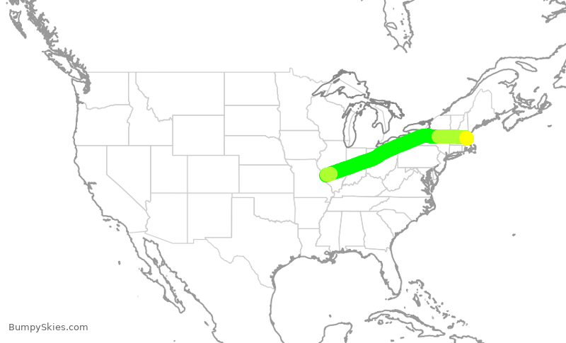 Turbulence forecast map for RPA4518, BOS to STL