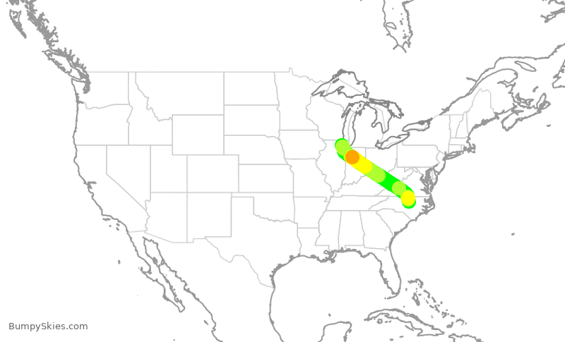 Turbulence forecast map for RPA4518, ORD to RDU