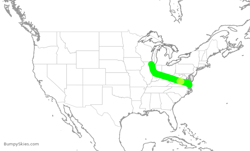 Turbulence forecast map for RPA4519, ORD to ORF