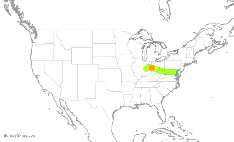 Turbulence forecast map for RPA4520, DCA to IND