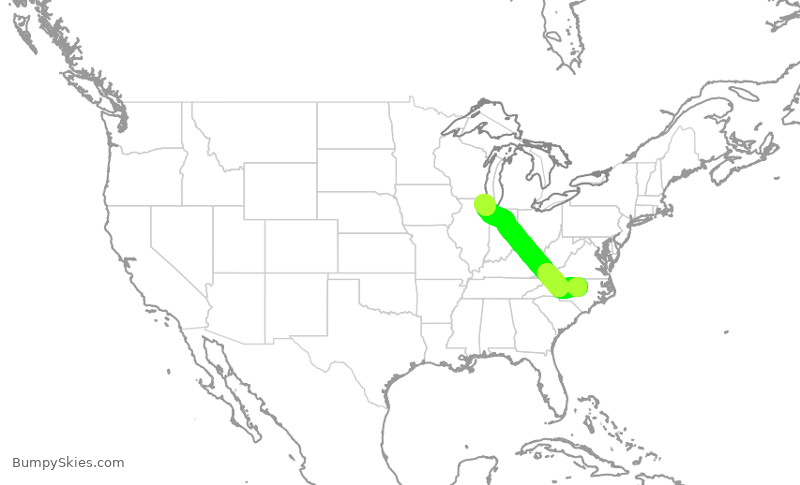 Turbulence forecast map for RPA4529, RDU to ORD