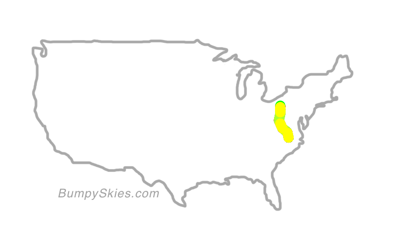 Map of continental US with illustrated flight path and turbulence forecast (described in text below)