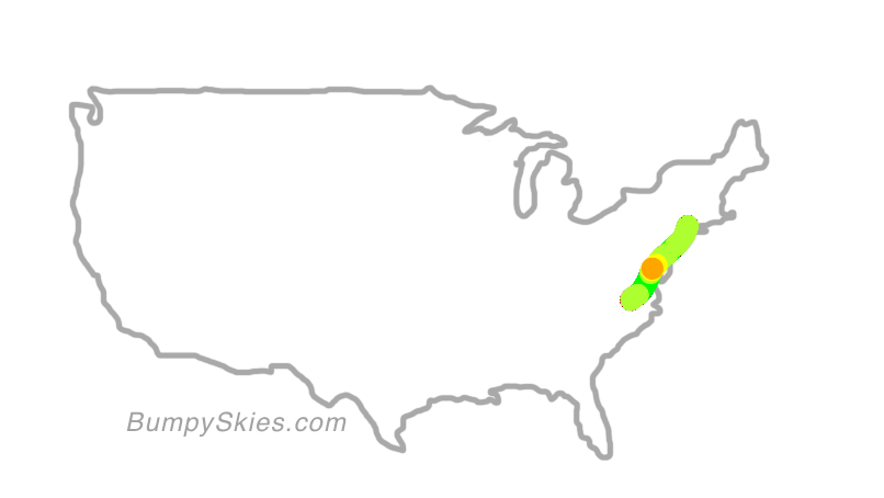 Map of continental US with illustrated flight path and turbulence forecast (described in text below)