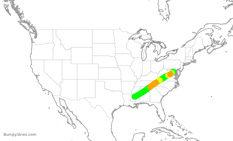 Turbulence forecast map for RPA4540, DCA to JAN