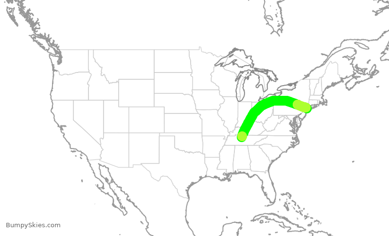 Turbulence forecast map for RPA4545, BNA to JFK