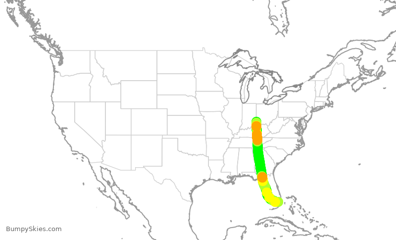 Turbulence forecast map for RPA4548, CVG to MIA