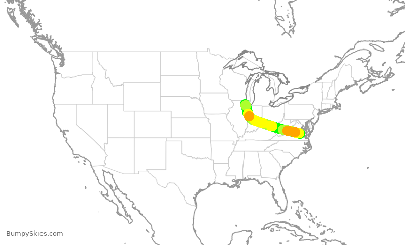 Turbulence forecast map for RPA4552, ORD to RIC