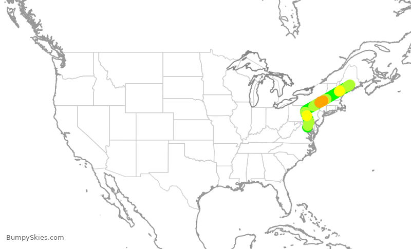 Turbulence forecast map for RPA4555, BGR to DCA