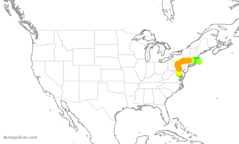 Turbulence forecast map for RPA4555, HYA to DCA