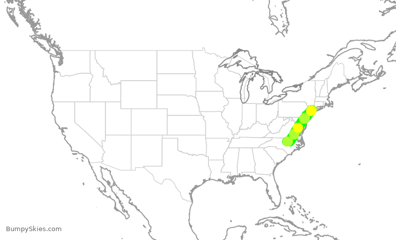 Turbulence forecast map for RPA4560, RDU to LGA