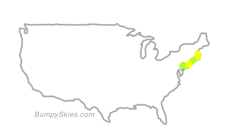 Map of continental US with illustrated flight path and turbulence forecast (described in text below)