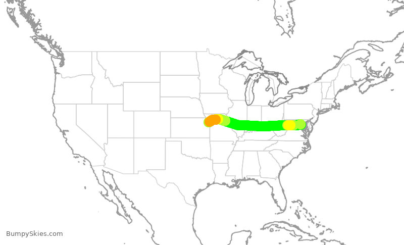 Turbulence forecast map for RPA4570, DCA to MCI