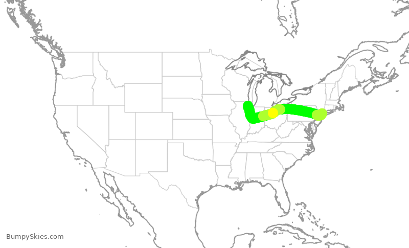 Turbulence forecast map for RPA4570, ORD to LGA