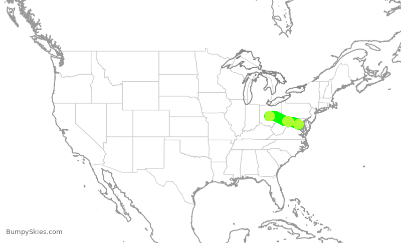 Turbulence forecast map for RPA4571, CMH to DCA