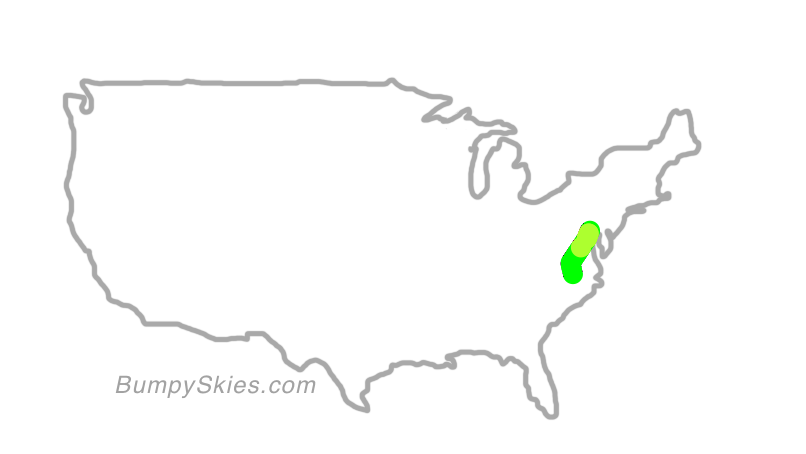 Map of continental US with illustrated flight path and turbulence forecast (described in text below)