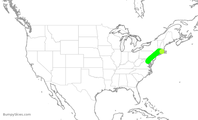 Turbulence forecast map for RPA4574, PVD to DCA