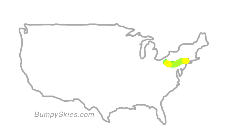 Map of continental US with illustrated flight path and turbulence forecast (described in text below)