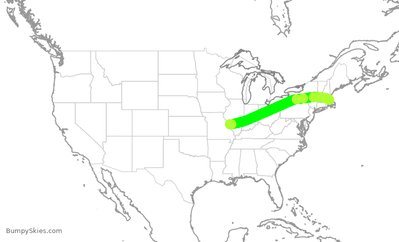 Turbulence forecast map for RPA4582, STL to BOS