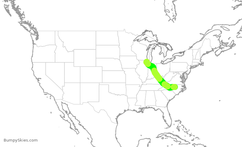 Turbulence forecast map for RPA4583, RDU to ORD