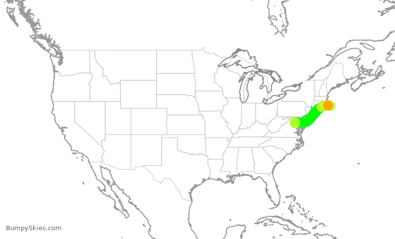 Turbulence forecast map for RPA4588, ACK to DCA
