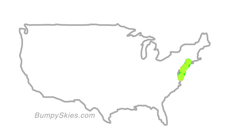 Map of continental US with illustrated flight path and turbulence forecast (described in text below)