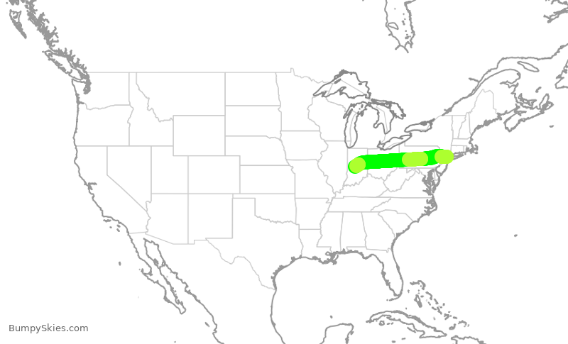 Turbulence forecast map for RPA4600, LGA to IND