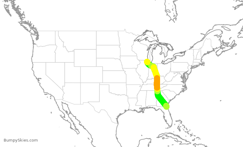 Turbulence forecast map for RPA4606, JAX to ORD
