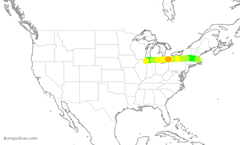 Turbulence forecast map for RPA4616, ORD to BOS
