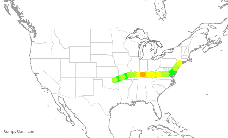 Turbulence forecast map for RPA4619, TUL to LGA