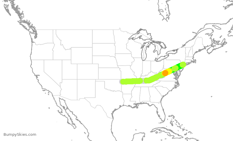 Turbulence forecast map for RPA4620, XNA to LGA
