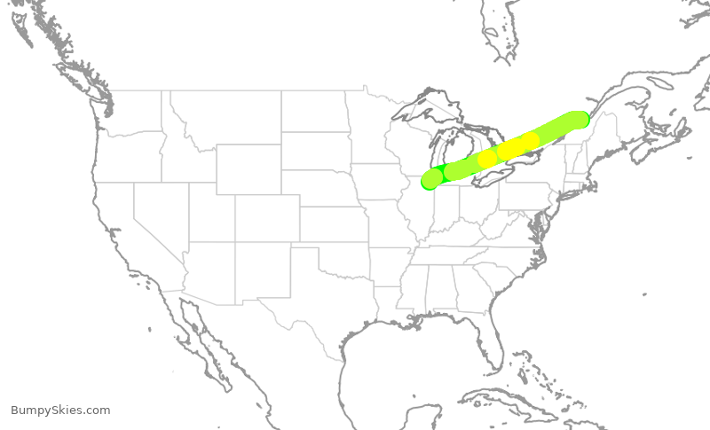 Turbulence forecast map for RPA4621, YQB to ORD