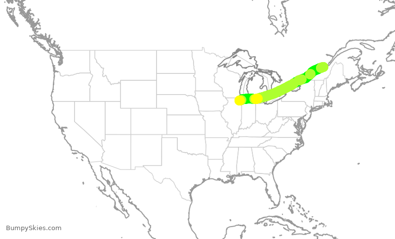 Turbulence forecast map for RPA4621, ORD to YQB