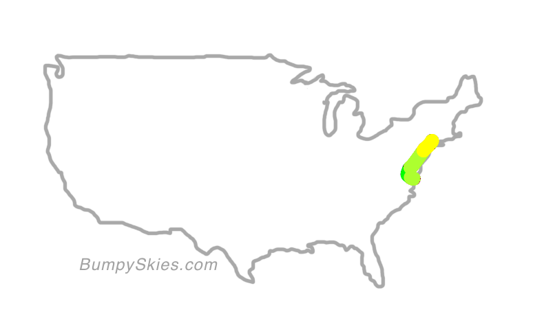 Map of continental US with illustrated flight path and turbulence forecast (described in text below)