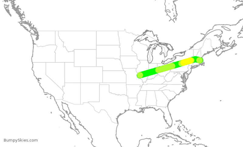 Turbulence forecast map for RPA4624, STL to BOS