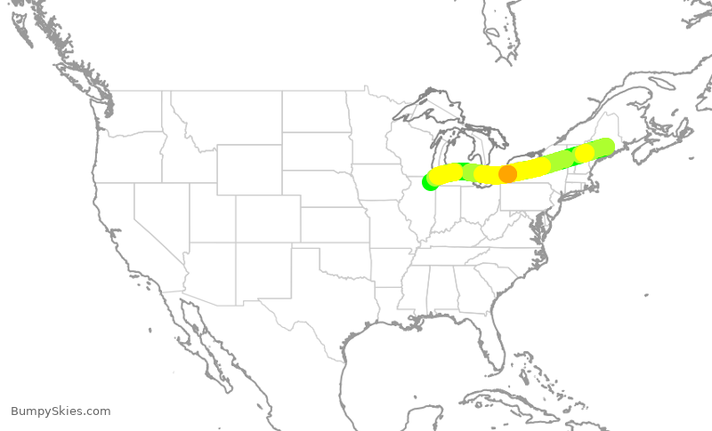 Turbulence forecast map for RPA4633, BGR to ORD