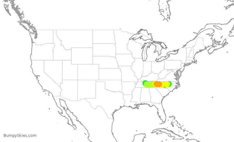 Turbulence forecast map for RPA4633, RDU to BNA