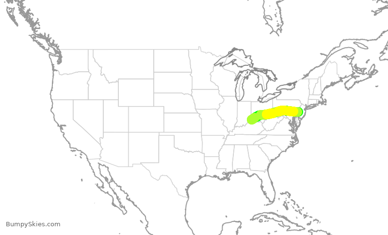 Turbulence forecast map for RPA4643, CVG to PHL