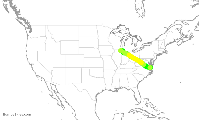 Turbulence forecast map for RPA4643, ORF to ORD