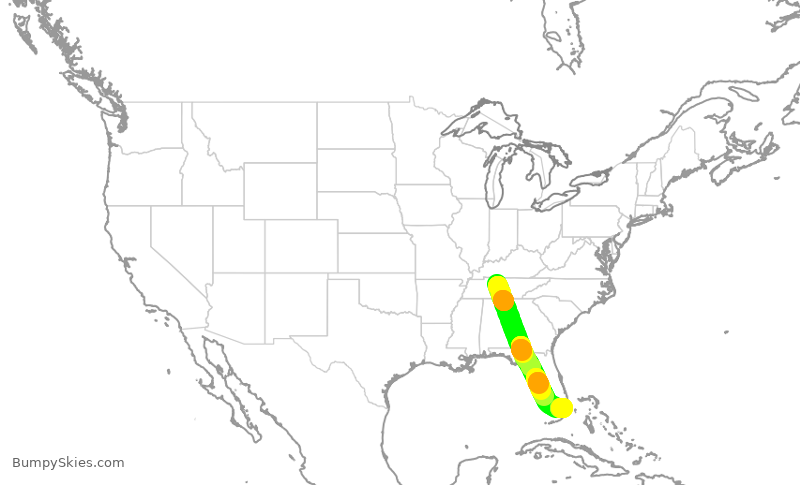 Turbulence forecast map for RPA4646, BNA to MIA